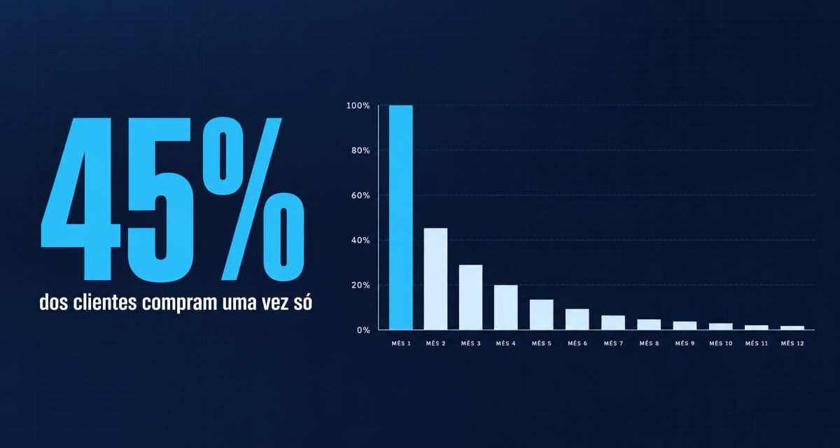 Clientes saindo de uma loja e desaparecendo aos poucos, com um gráfico de safras ao fundo